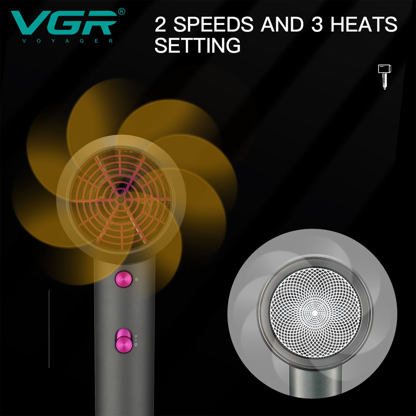 1 X 3 مجفف الشعر الاحترافي VGR V-400, 2000 واط