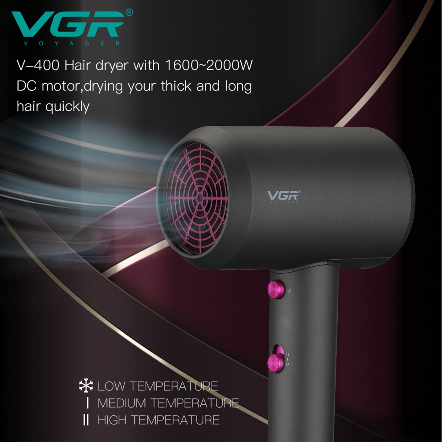 1 X 3 مجفف الشعر الاحترافي VGR V-400, 2000 واط